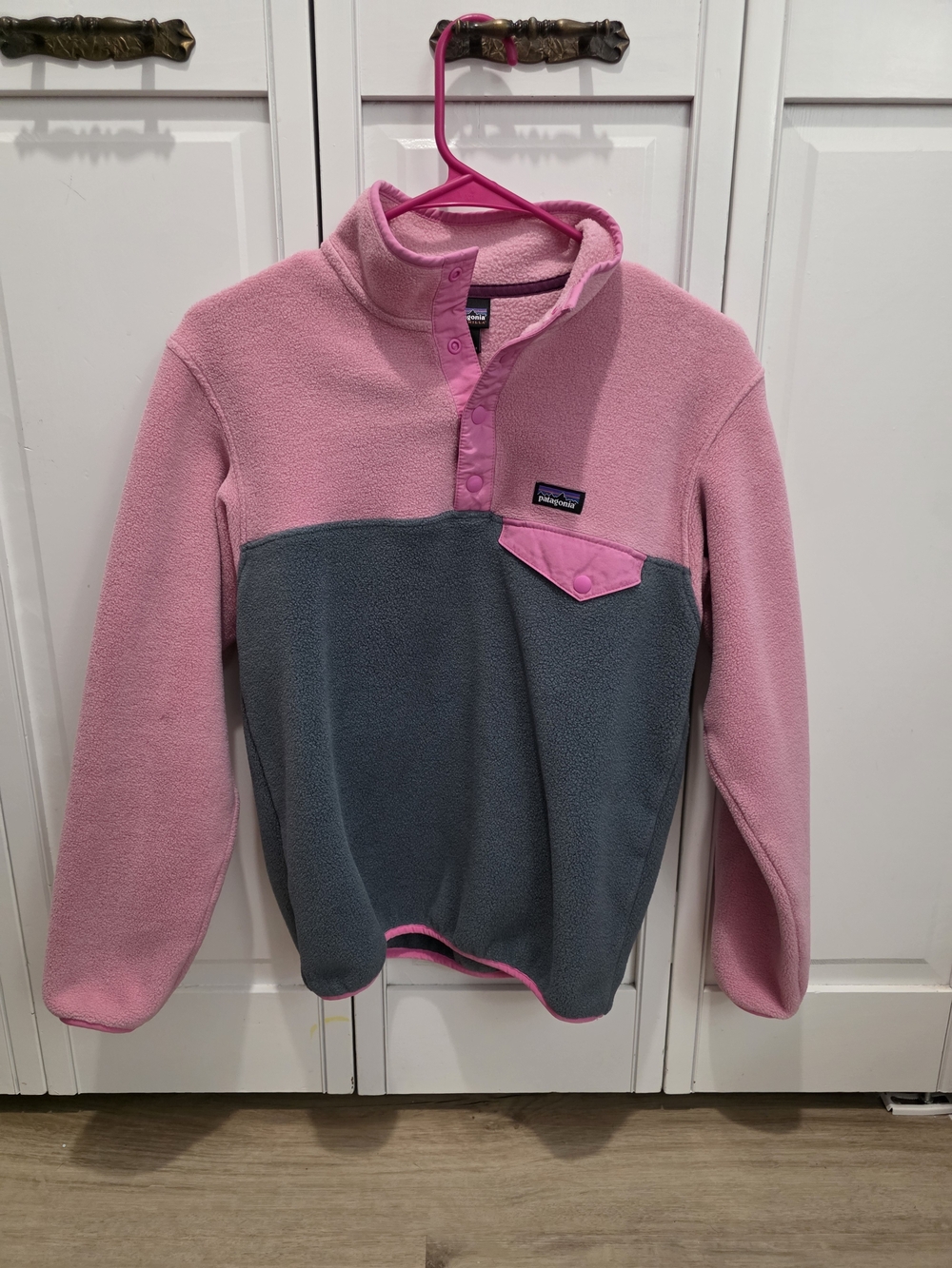 Patagonia Kids' Pink and Gray Snap-T Fleece Pullover